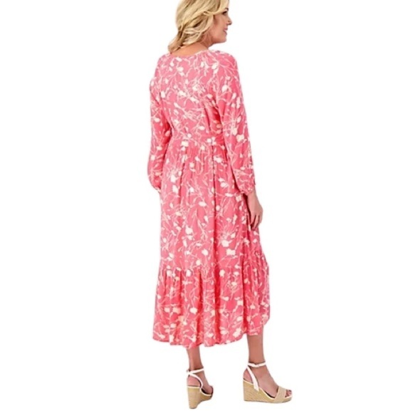 Encore by Idina Menzel Large Pink and White Floral Midi Romantic Tiers Dress R9 - Picture 2 of 8